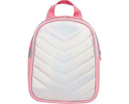 Bolsa Mochila Infantil Pampili Matelassê e Estampa Holográfica Prata e Rosa Chiclete6001101