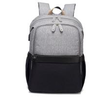 Bolsa Mochila Maternidade Donna Laço Bebê LB Alexa Strap de Couro Cinza e Preto Bolsa Mochila Maternidade Donna Laço Bebê LB Alexa Strap de Couro Cinza e Preto
