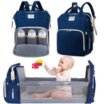 Bolsa Mochila Maternidade Impermeável com berço dobrável e trocador de fraldas Grande Azul Marinho - Living Traveling