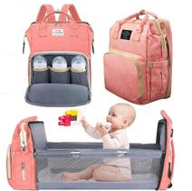 Bolsa Mochila Maternidade Impermeável com berço dobrável e trocador de fraldas Grande Rosa - Living Traveling