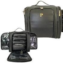 Bolsa Mochila Multiuso Grande com 4 Necessaire Maquiagem Manicure Esmaltes Preto Interior Preto