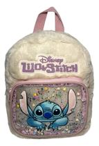 Bolsa Mochila Pequena De Costas Infantil Juvenil Fashion Personagem Stitch Rosa Com Glitter Indicado Para Passeio Criança Menina Adolescente