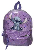 Bolsa Mochila Pequena De Costas Infantil Juvenil Fashion Stitch Lilás Com Glitter Passeio Disney