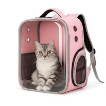 Bolsa mochila pet visor transparente estilo astronauta cao gato viagem ventilada portatil rosa
