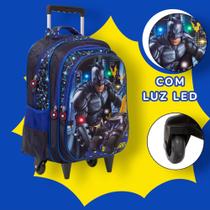Bolsa Mochila Rodinha Batman Azul 3D Led Toys 2U Passeio