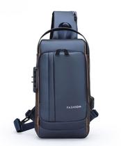 Bolsa Mochila Transversal Peitoral Ombro Shoulder Cor AZUL Impermeavel Antiroubo