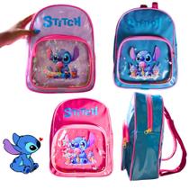 Bolsa Mochila Vinil Lilo Stitch Rosa Azul Infantil Passeio