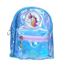 Bolsa Mochilinha de Unicornio Com Brilho Holográfico Azul Infantil Menina Kids - Pemania