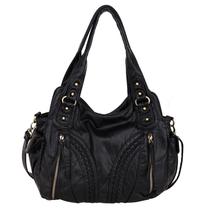 Bolsa Montana West de couro lavado preta para mulheres MWC-019BK
