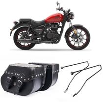 Bolsa Moto Custom Alforge 30 Litros Com Cravos + Afastador Royal Enfield Meteor 350