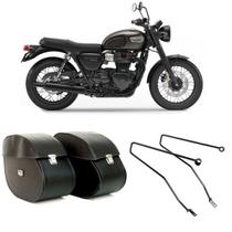 Bolsa Moto Custom Alforge Mala Lateral 64 Litros Chave + Afastador Suporte Triumph Bonneville T 100