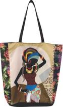 Bolsa Negra Afro Sacola Ecobag Lateral Floral - DB