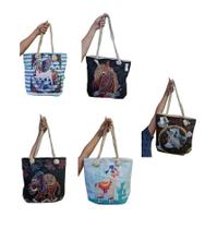 Bolsa Ombro Praia Lona c/ Alça de Cordas Estampa Sortidas