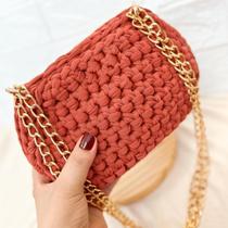 Bolsa Oval feminina de Crochê pequena com Alça Transversal