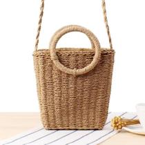 Bolsa Palha Artesanal Tiracolo Alça Circulo Alça Transversal/Mão - Casual, Verão - Moda Feminina