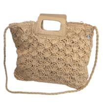 Bolsa Palha Ombro Alças Madeira Detalhada Transversal Verão 2025