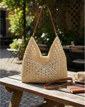 Bolsa Palha Renda Blogueira Praia Luxo verão Alça Media