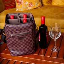 Bolsa Para 4 Garrafas Porta Vinho Wine Bag Cooler Cerveja Champanhe Termica - PV4 - MARROM XADREZ