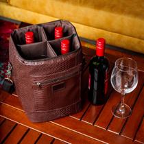 Bolsa Para 4 Garrafas Porta Vinho Wine Bag Cooler Cerveja Gin Champanhe Termica - PV4 - CROCO MARROM