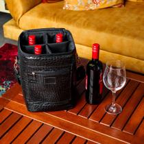 Bolsa Para 4 Garrafas Porta Vinho Wine Bag Cooler Cerveja Gin Champanhe Termica - PV4 - CROCO PRETO