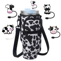 Bolsa para copo com estampa de vaca para copo térmico de 40 oz com canudos Bolsa para copo com estampa de vaca para copo térmico de 40 oz com canudos