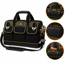 Bolsa para ferramentas grande em lona reforçada impermeável 16 bolsos fundo emborrachado com alça ajustável multiuso Bolsa para ferramentas grande em lona reforçada impermeável 16 bolsos fundo emborrachado com alça ajustável multiuso