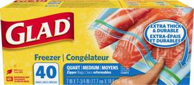 Bolsa para freezer Glad Zipper Quart, 40 unidades, sem BPA