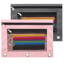 Bolsa para lápis Cinvo 3 Ring Binder, tela com zíper, rosa/cinza Bolsa para lápis Cinvo 3 Ring Binder, tela com zíper, rosa/cinza