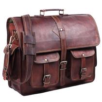 Bolsa para laptop HULSH Vintage Leather Full Grain 18 polegadas marrom