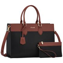 Bolsa para laptop LOVEVOOK para mulheres, bolsa de couro de 15,6 polegadas, preta-marrom Bolsa para laptop LOVEVOOK para mulheres, bolsa de couro de 15,6 polegadas, preta-marrom