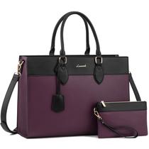 Bolsa para laptop LOVEVOOK para mulheres de 15,6 polegadas de couro impermeável roxa