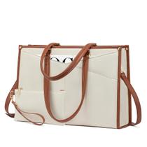 Bolsa para laptop LOVEVOOK para mulheres de 15,6 polegadas, lona, marrom, bege