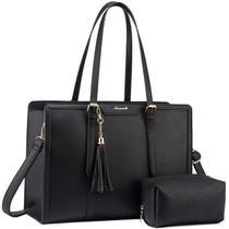 Bolsa para laptop LOVEVOOK para mulheres de 17,3" em couro PU preta Bolsa para laptop LOVEVOOK para mulheres de 17,3" em couro PU preta