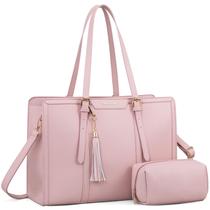 Bolsa para laptop LOVEVOOK para mulheres de couro PU de 15,6" rosa