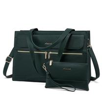 Bolsa para laptop LOVEVOOK Tote Work Leather de 15,6 polegadas verde escuro