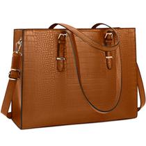 Bolsa para laptop Lubardy Women Leather 15,6 polegadas impermeável marrom