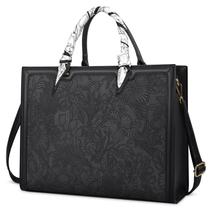Bolsa para laptop NUBILY Tote em couro impermeável de 15,6 polegadas preta Bolsa para laptop NUBILY Tote em couro impermeável de 15,6 polegadas preta