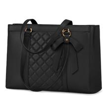 Bolsa para laptop RAINSMORE para mulheres de 15,6 polegadas de couro impermeável preta