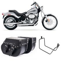 Bolsa Para Moto Custom Alforge 30 Litros Cravo + Afastador Harley Davidson Softail