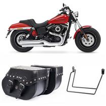 Bolsa Para Moto Custom Alforge 30 Litros Cravo Com Afastador Harley Davidson Fat Bob 2017