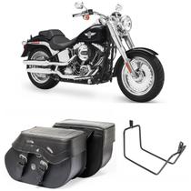 Bolsa Para Moto Custom Alforge Lateral 30 Litros + Afastador Harley Davidson Fat Boy até 2017