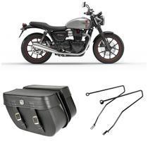 Bolsa Para Moto Custom Alforge Losango Liso 64 Litros Par + Afastador Moto Triumph Bonneville T 120