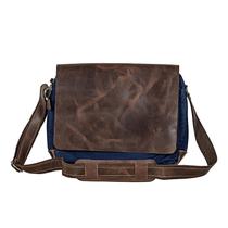 Bolsa Pasta Executiva Tiracolo Lona e Couro Bovino Para Notebook Bayside Brown & Blue Marrom e Azul