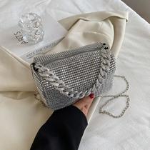 Bolsa Pequena Brilhosa Malha de Strass Mão Ombro Festa Noite
