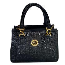 Bolsa pequena em couro ivy - preto croco