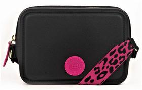 Bolsa Pequena em PVC com Alça Transversal Colorida - Be Forever Rafitthy - Preto e Pink Glossy