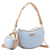 Bolsa Pequena Feminina em PU com 2 Alças, Forro Interno Estampado, Zíper Frontal e Mini Bolsa Removível Charmosa e Funcional