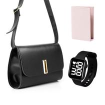 Bolsa pequena femininatransversal tiracolo casual pretacarteira offrelogio digital