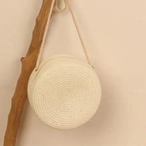 Bolsa Pequena Palha Sintética Redonda Alça Corda Bolsa Pequena Palha Sintética Redonda Alça Corda