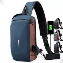 Bolsa Pequena Unissex Tiracolo Ombro Antifurto Transversal Azul com Cobre Bolsa Pequena Unissex Tiracolo Ombro Antifurto Transversal Azul com Cobre